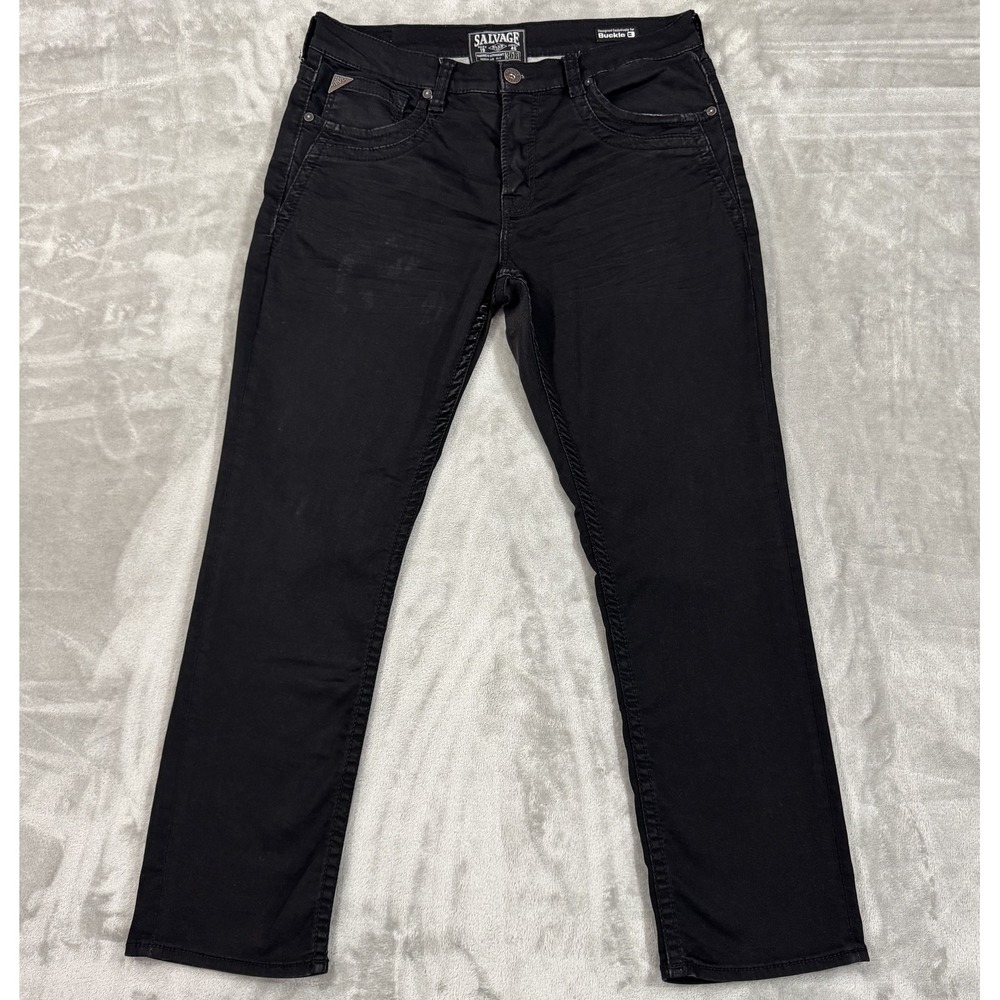 Salvage Supply Co Jeans Mens 36R Straight Stretch Black Denim Buckle Exclusive